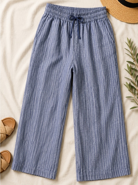 Quince Pants - Quince 100% European Linen Wide Leg Pants Chambray Stripe Large